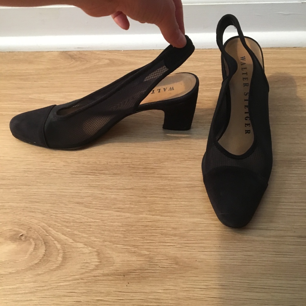 Walter Steiger Black Sling-Back Mesh Heels Velvet